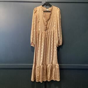 Never Fully Dressed long sleeve foil mettalic gold spot midi maxi ruffle dress 8
